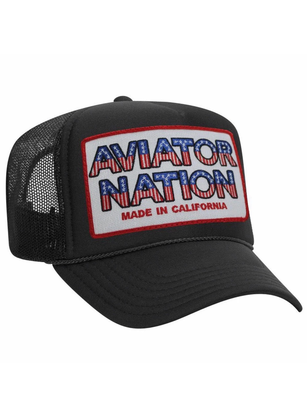 Aviator Nation Black Trucker Cap with Red, White & Blue Patch